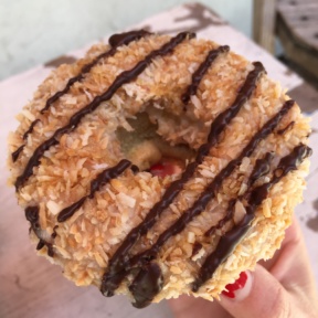 Gluten-free samoa donut from Erin McKenna's Bakery
